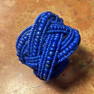 Cobalt Blue Beaded Wire Clasp Wrist Cuff Bracelette